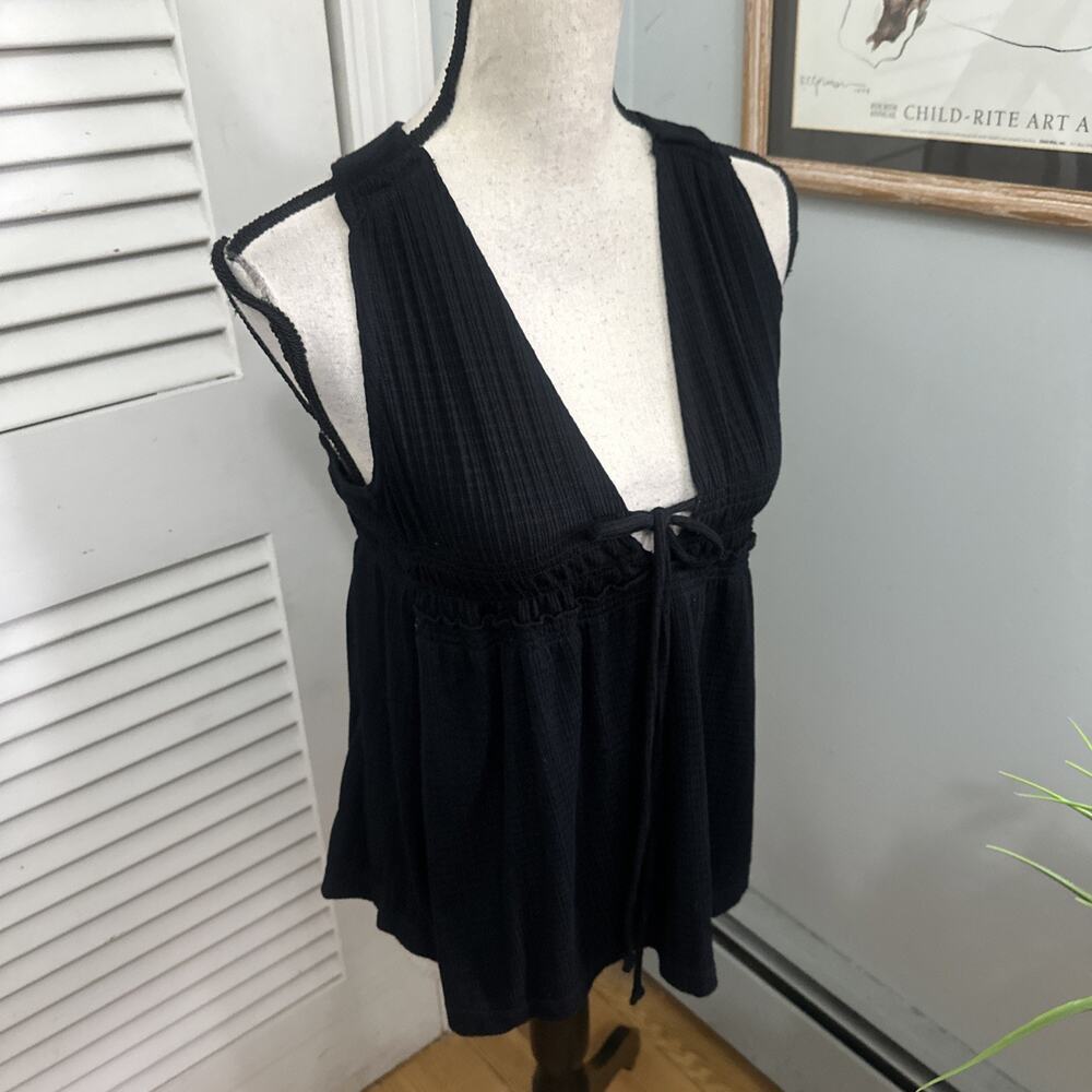 Free People Top Womens XS Black Beach Bound Plunge Tank Bohemian Festival Summer - Picture 3 of 10
